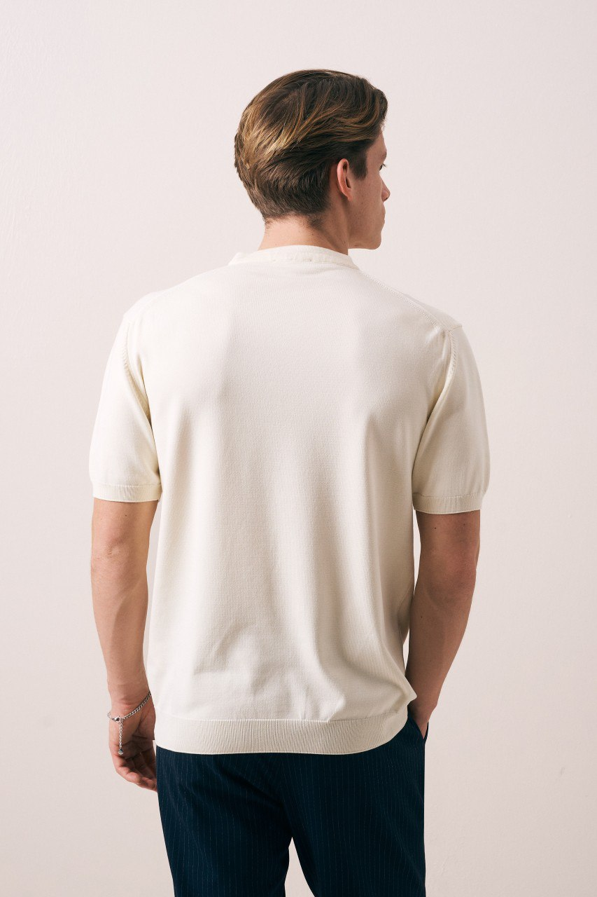 Wholesale Mens Cream Knit Crew-Neck T-Shirt