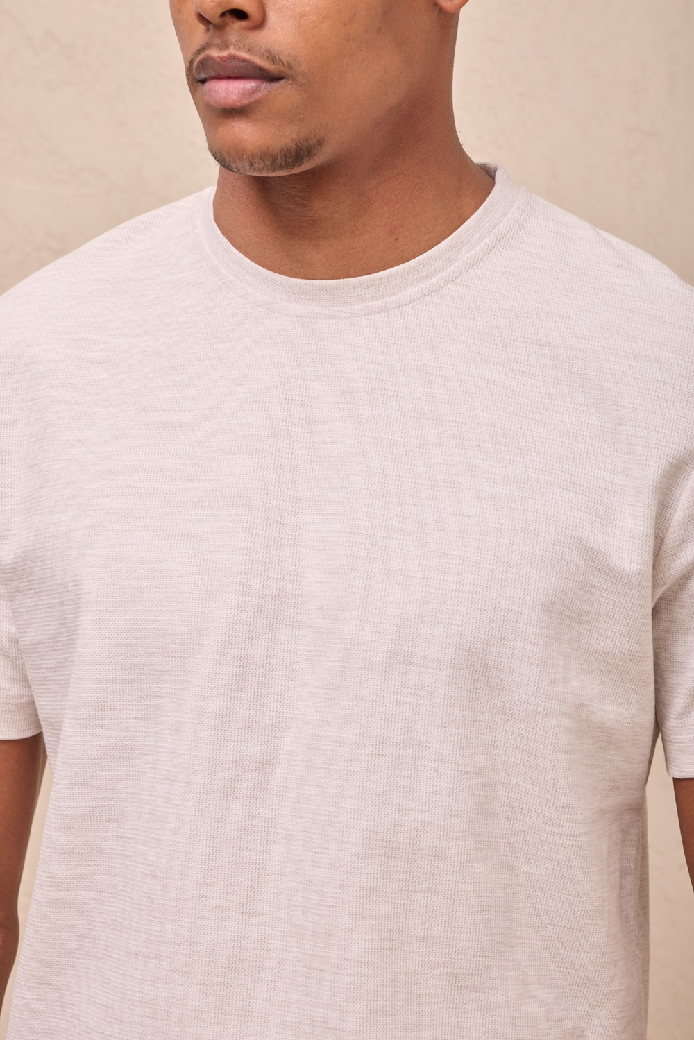 Wholesale Mens Cream Regular Fit Double-Knit Crew-Neck T-Shirt