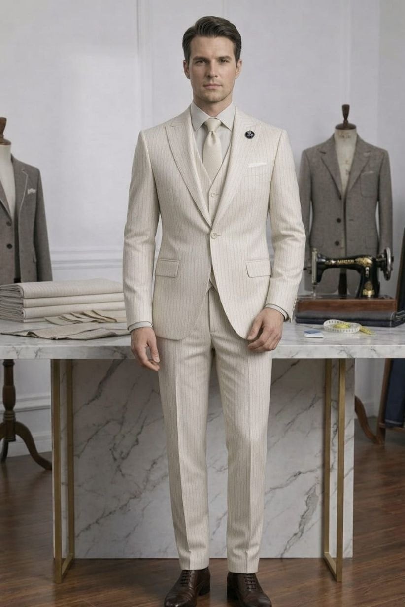 Wholesale Men's Cream Three-Piece Suit 1701W26-094