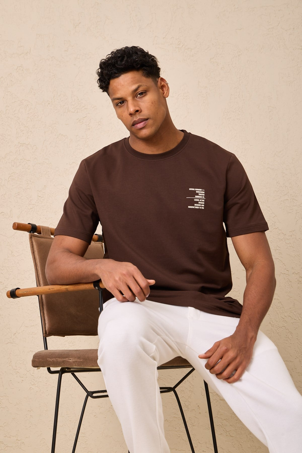 Wholesale Mens Dark Brown Regular Fit Printed French Terry T-Shirt