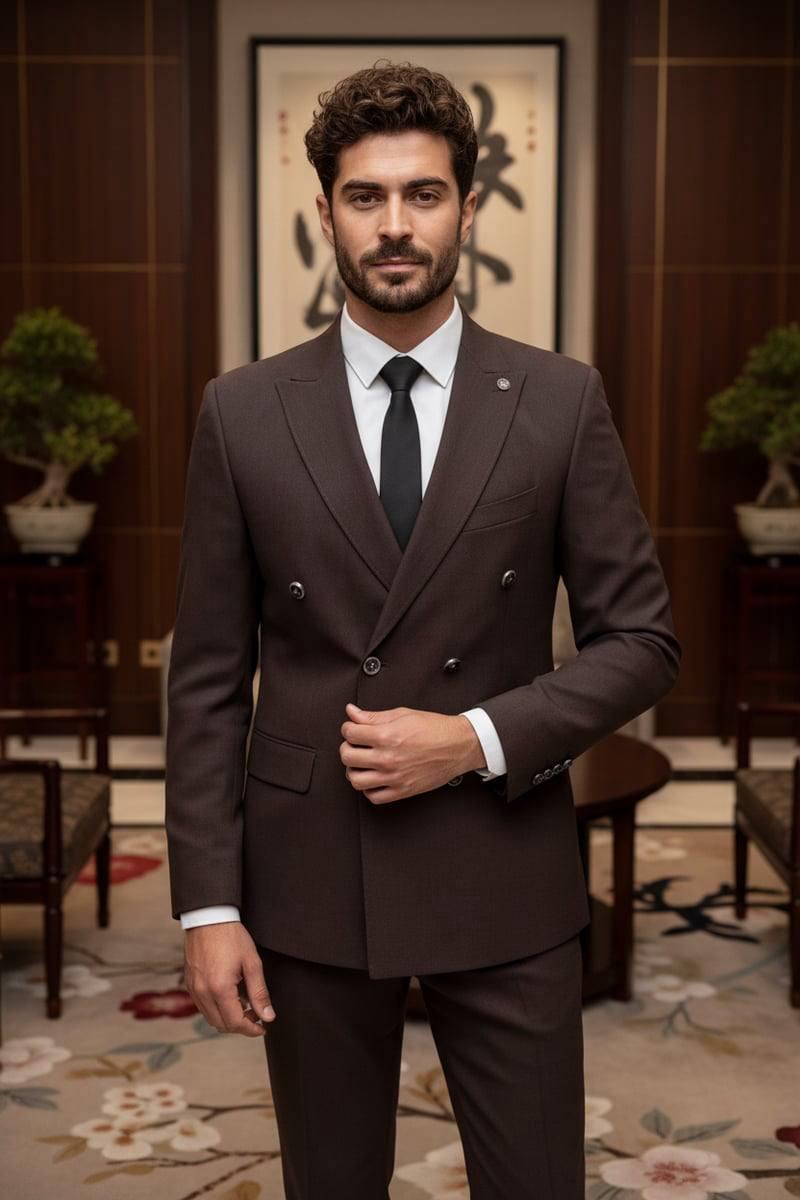 Wholesale Men's Dark Brown Two-Piece Suit 1701W26-022