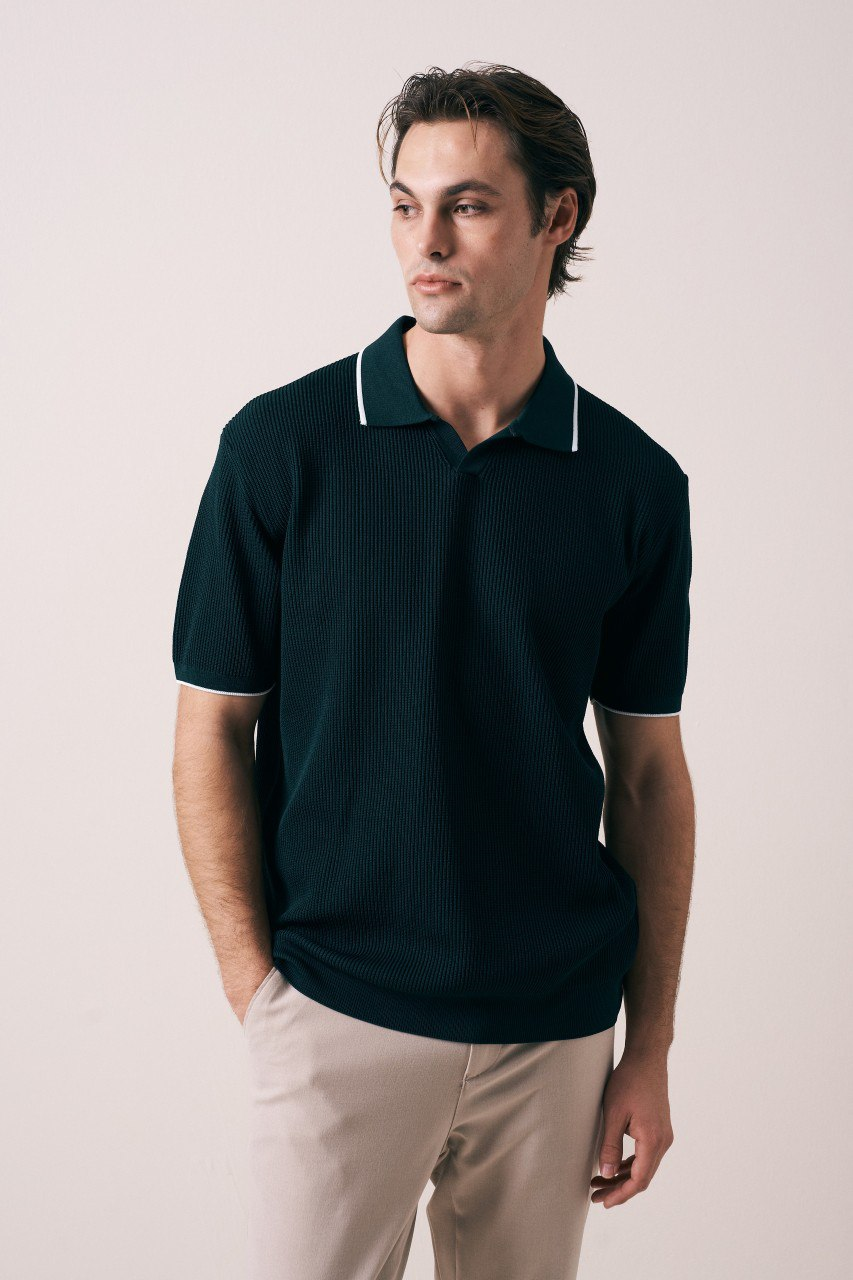 Wholesale Mens Dark Green Knit Polo Shirt