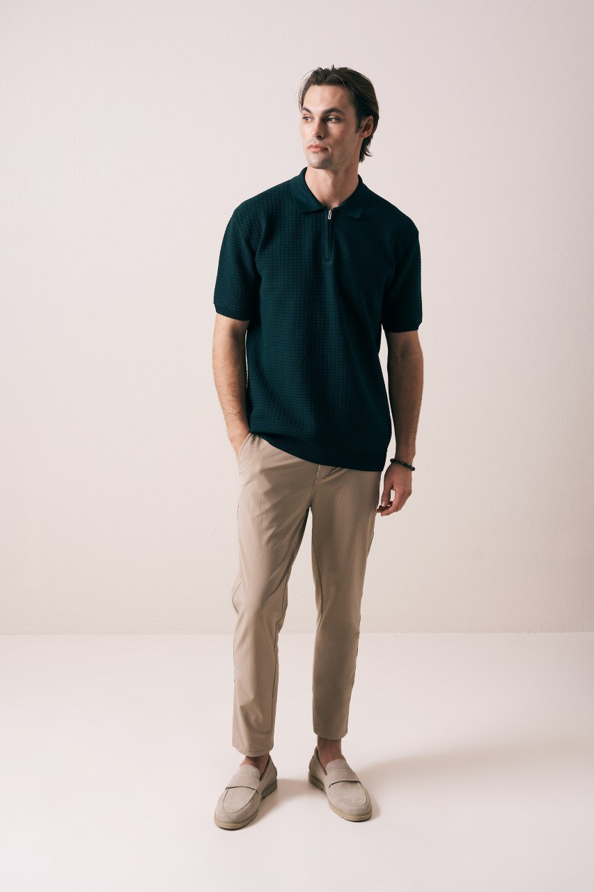 Wholesale Mens Dark Green Knit Polo Shirt