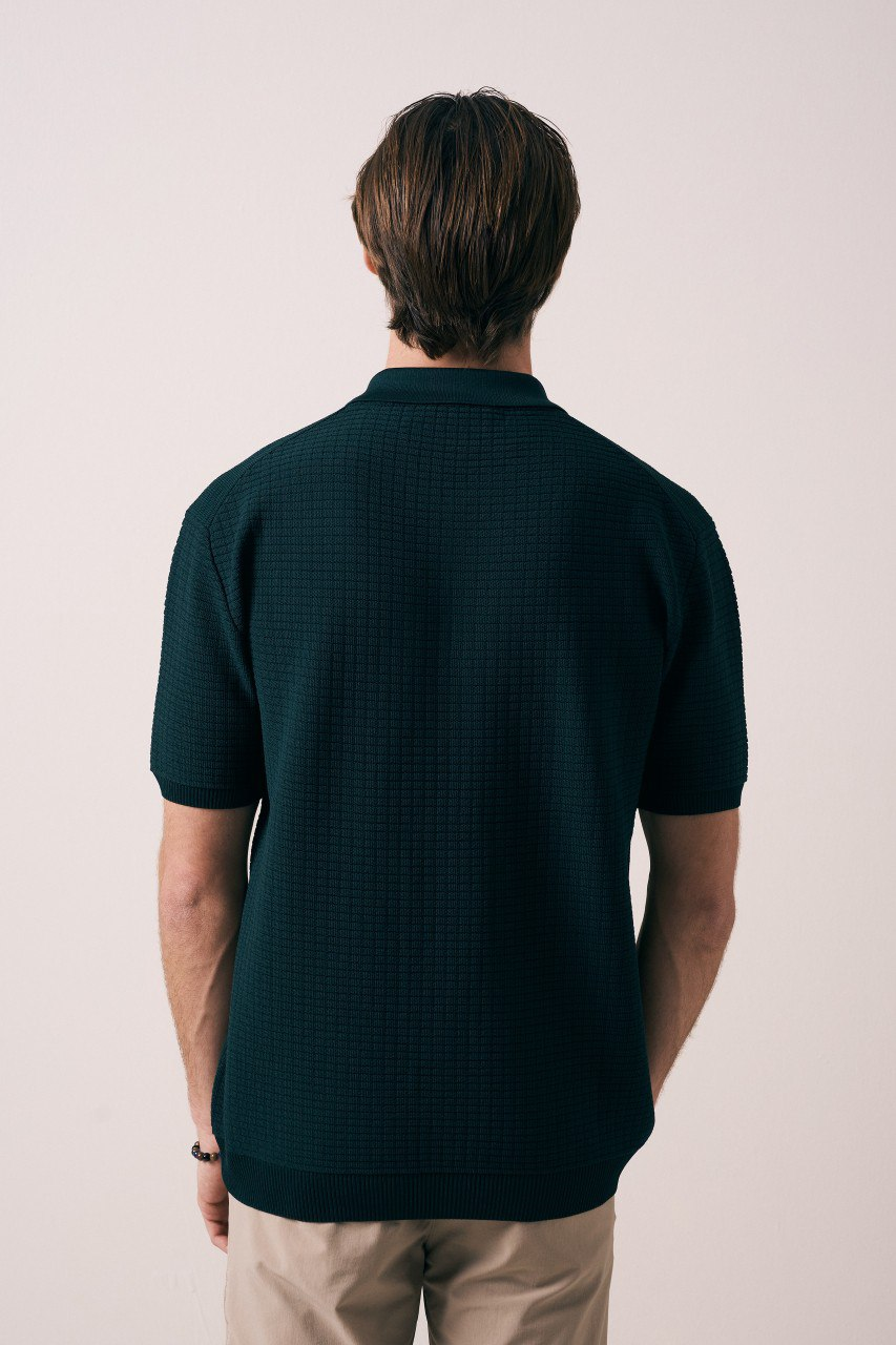 Wholesale Mens Dark Green Knit Polo Shirt