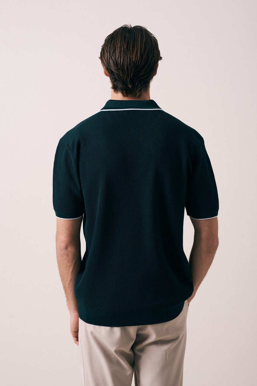 Wholesale Mens Dark Green Knit Polo Shirt