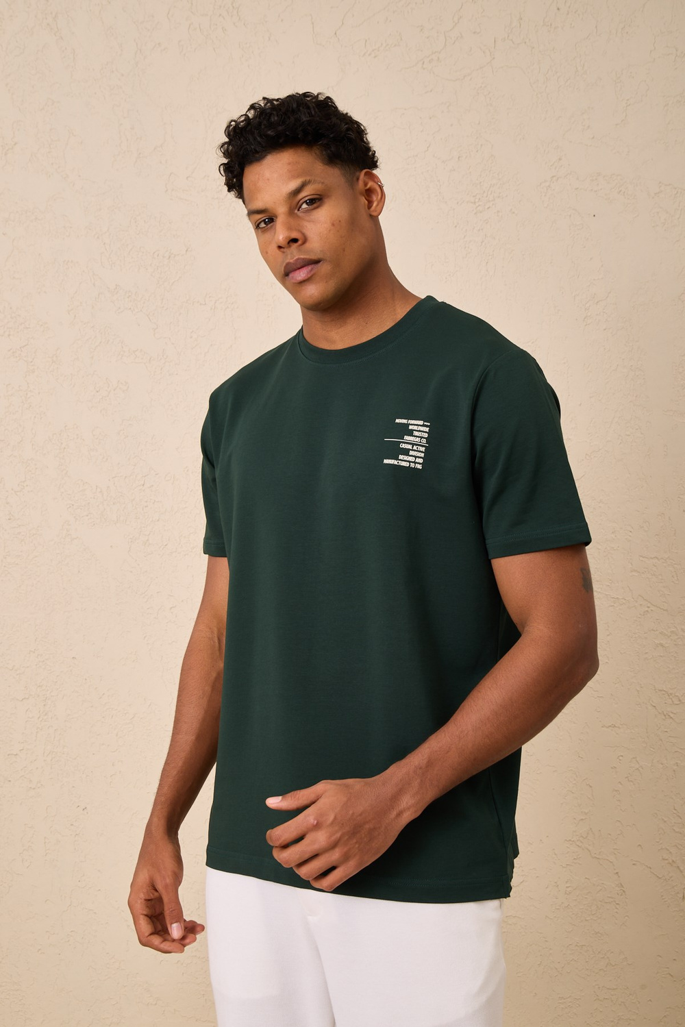 Wholesale Mens Dark Green Regular Fit Printed French Terry T-Shirt