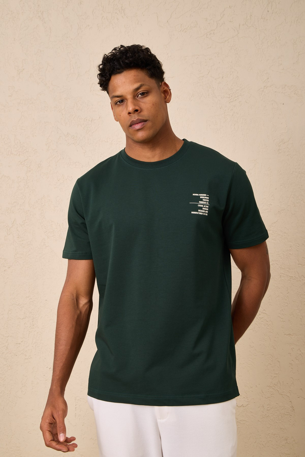 Wholesale Mens Dark Green Regular Fit Printed French Terry T-Shirt