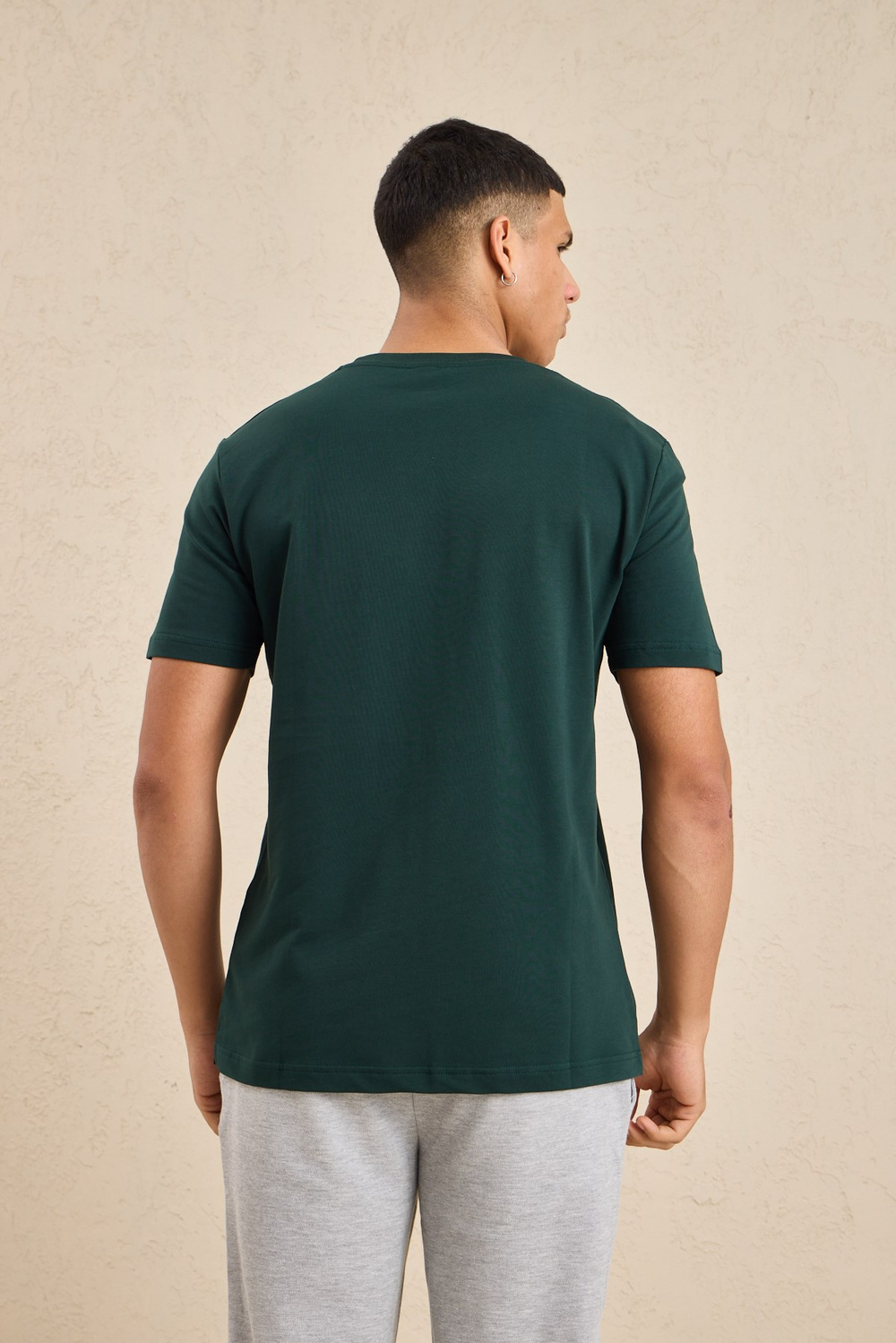 Wholesale Mens Dark Green Regular Fit Basic Crew-Neck T-Shirt