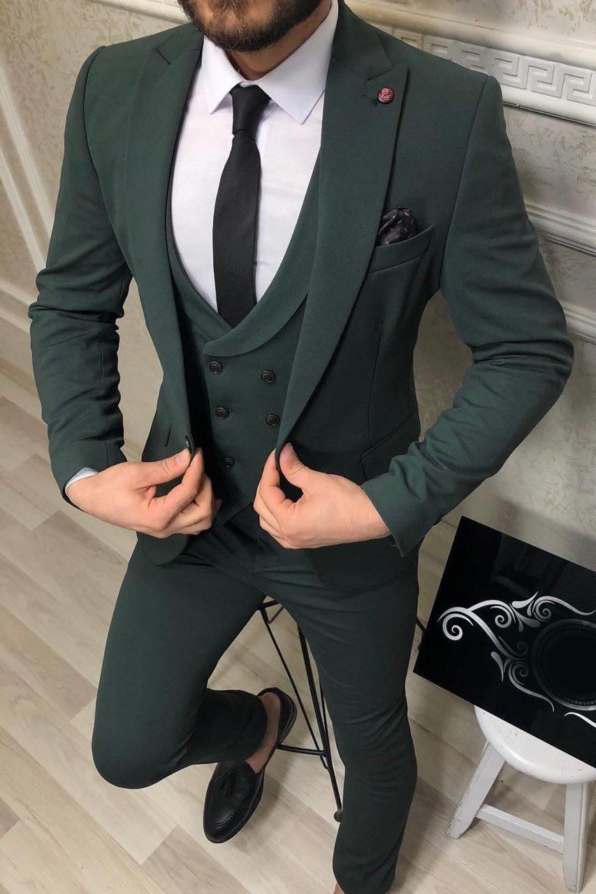 Wholesale Men's Dark Green Three-Piece Suit 1701W26-066