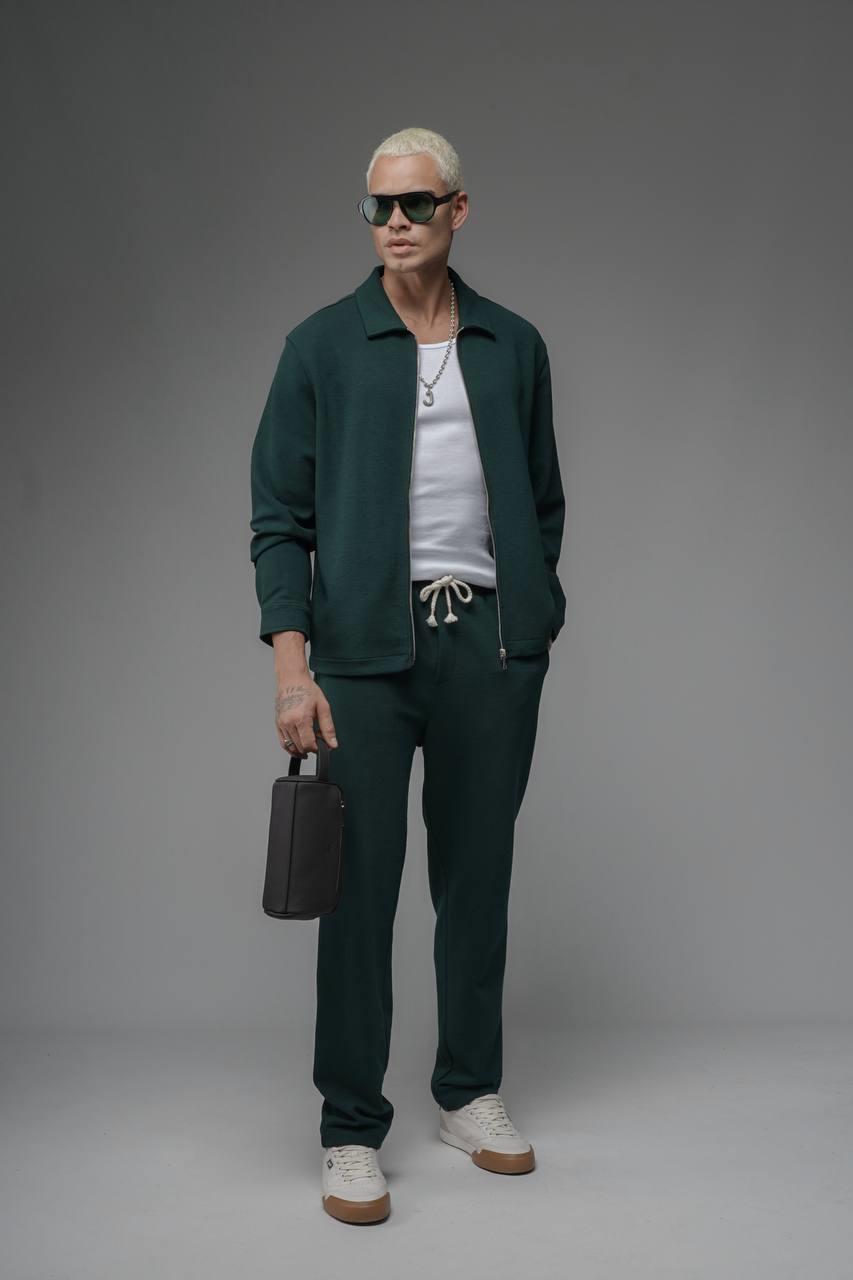 Wholesale Mens Dark Green Zip-Up Suit 