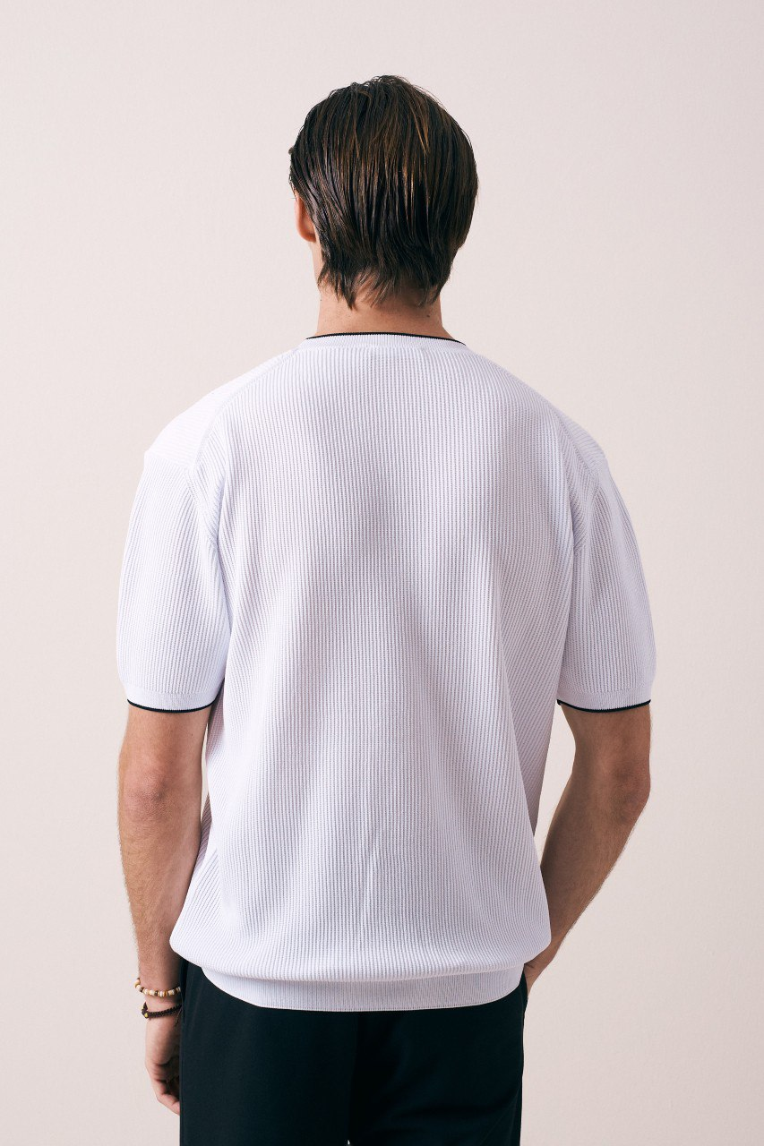 Wholesale Mens Ecru Knit Crew-Neck T-Shirt