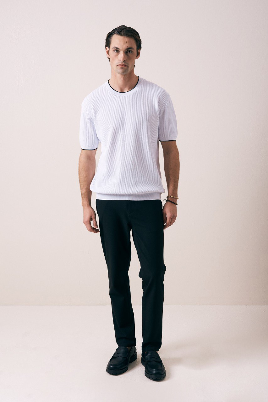 Wholesale Mens Ecru Knit Crew-Neck T-Shirt