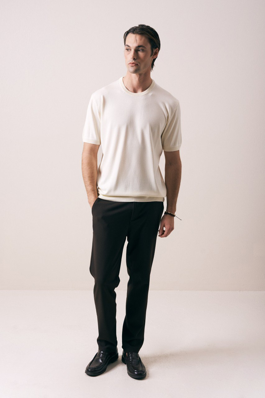 Wholesale Mens Ecru Knit Crew-Neck T-Shirt