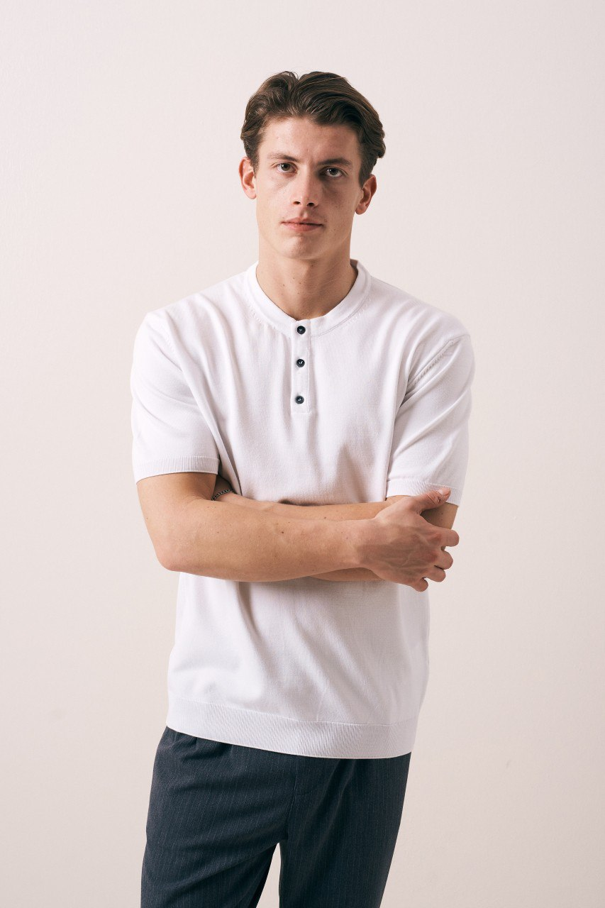 Wholesale Mens Ecru Knit Crew-Neck T-Shirt