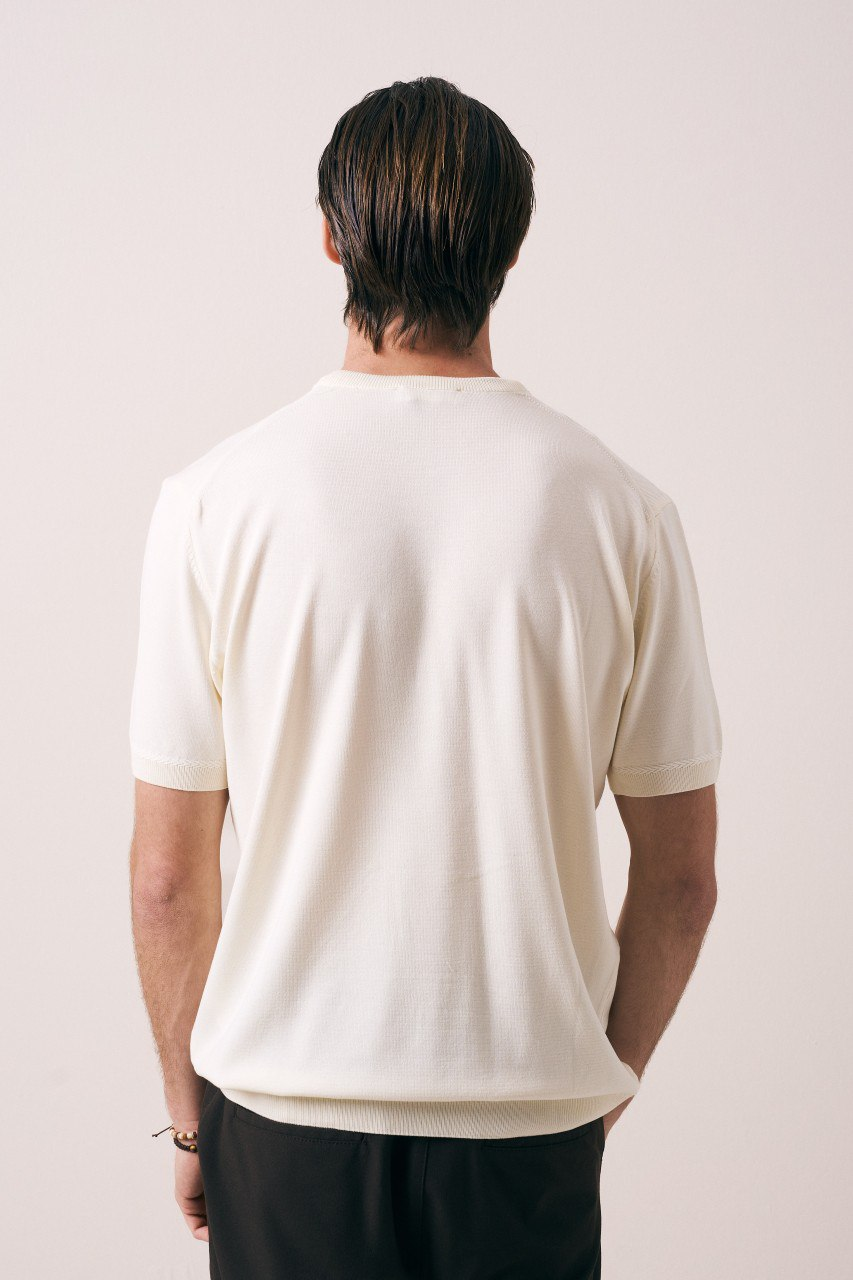 Wholesale Mens Ecru Knit Crew-Neck T-Shirt