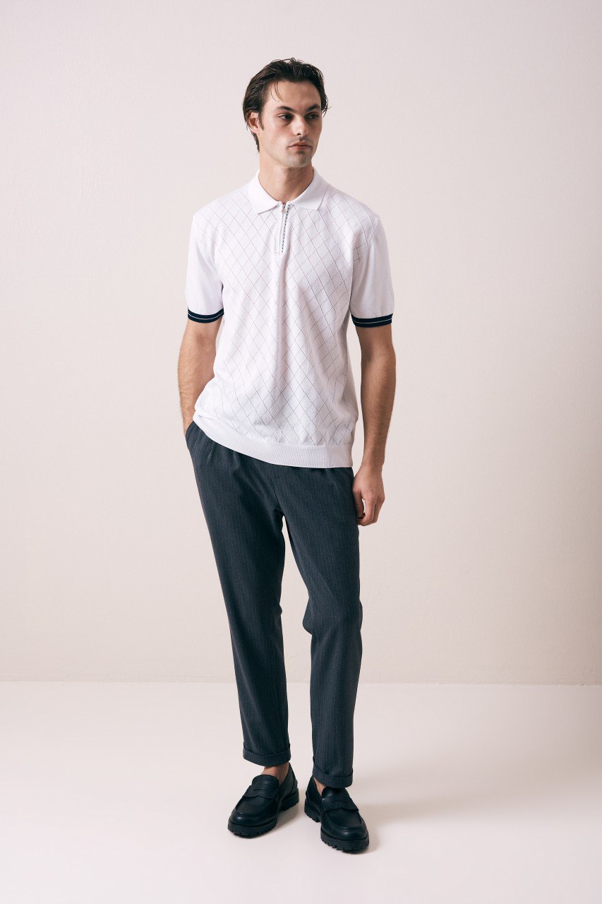 Wholesale Mens Ecru Knit Polo Shirt