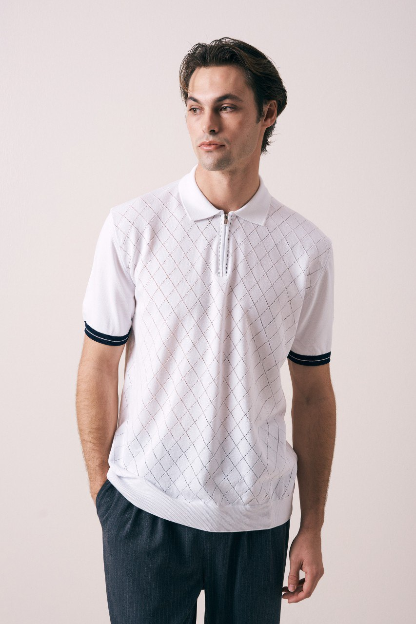 Wholesale Mens Ecru Knit Polo Shirt
