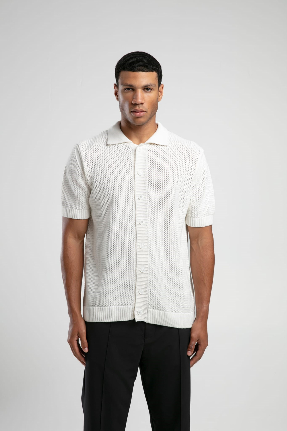 Wholesale Mens Ecru Knit Polo Shirt