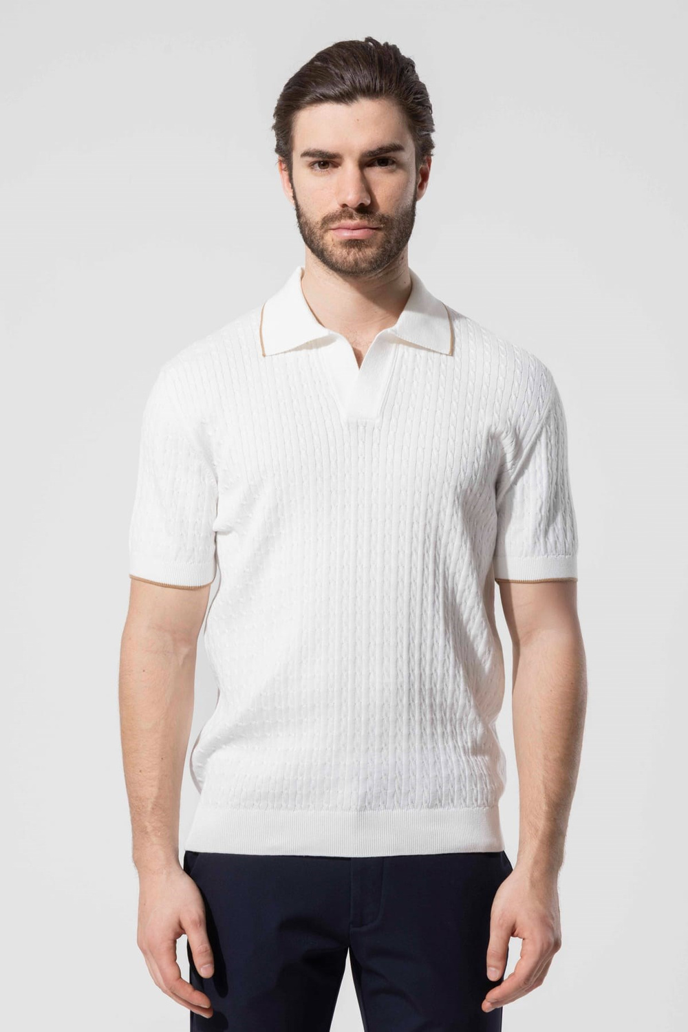 Wholesale Mens Ecru Knit Polo T-Shirt