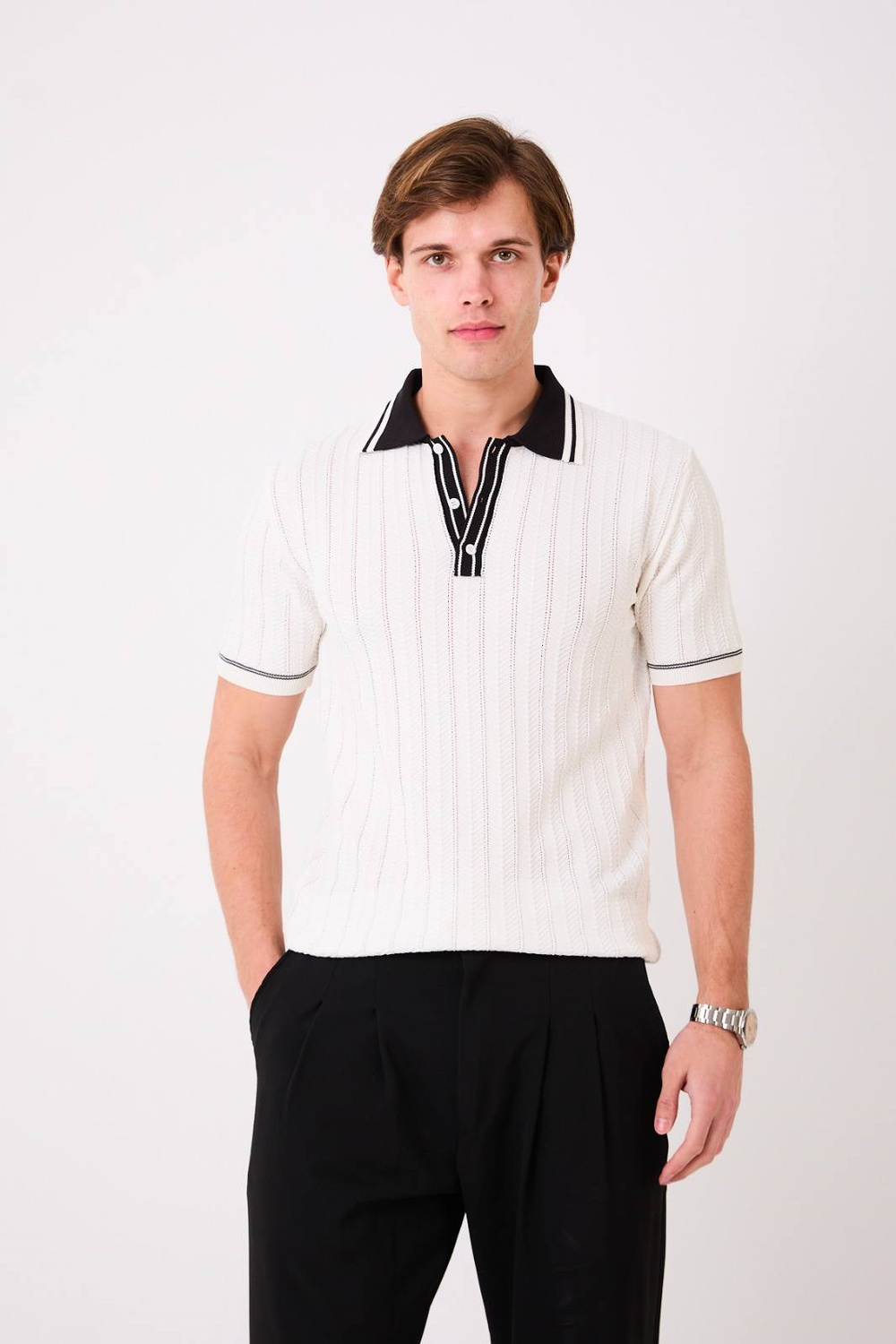 Wholesale Mens Ecru Knit Polo T-Shirt