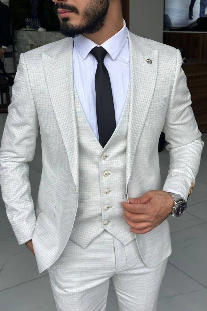Wholesale Men's Ecru Three-Piece Suit 1744W26-060