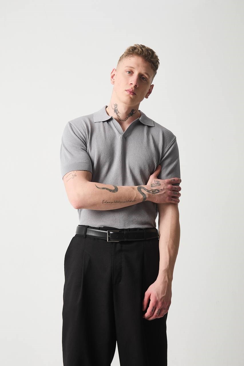 Wholesale Mens Gray Knit Polo T-Shirt