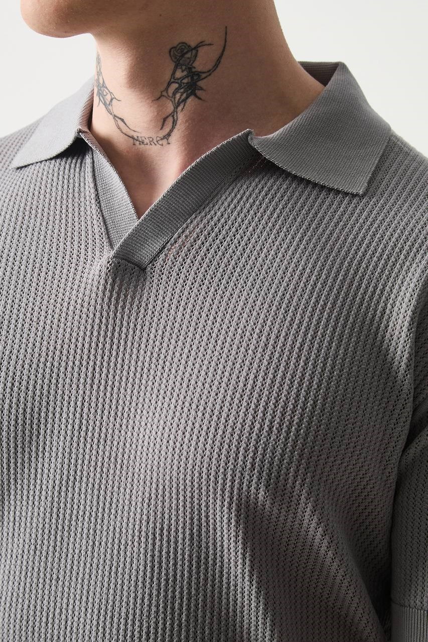 Wholesale Mens Gray Knit Polo T-Shirt