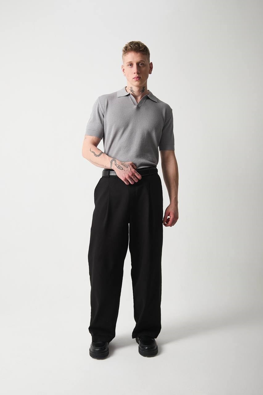 Wholesale Mens Gray Knit Polo T-Shirt