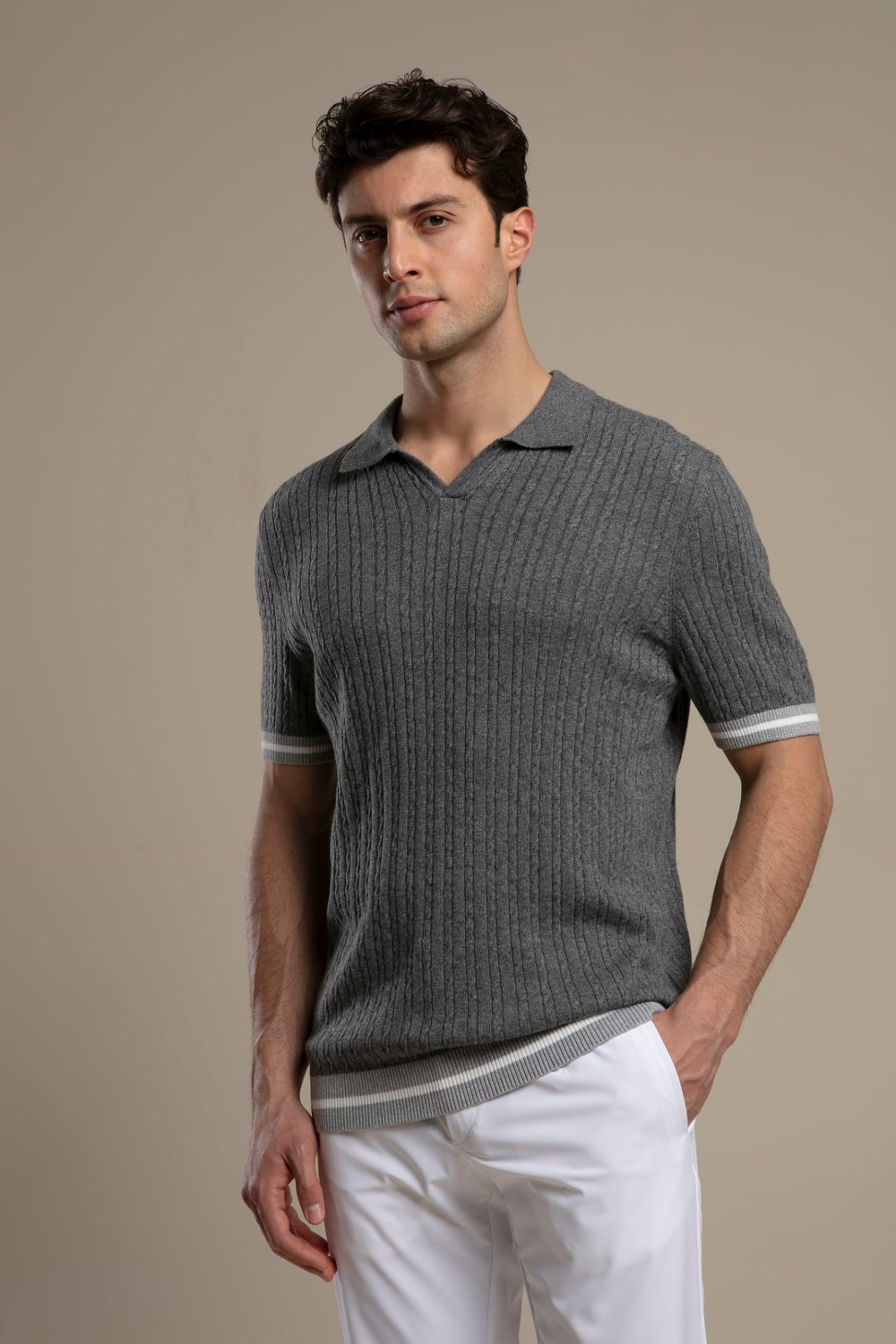 Wholesale Mens Gray Knit Polo T-Shirt