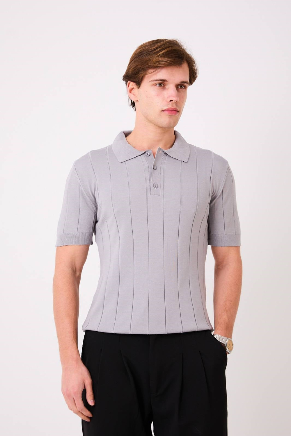 Wholesale Mens Gray Knit Polo T-Shirt