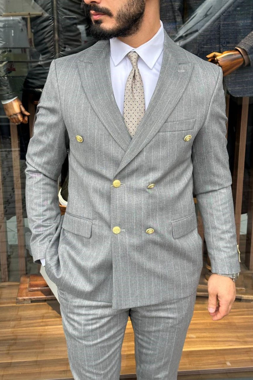 Wholesale Men's Gray Melange Plus Size Two-Piece Suit 1744W26-017