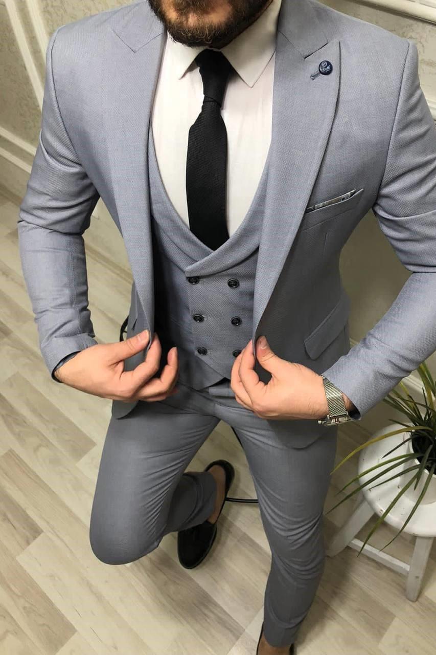 Wholesale Men's Gray Melange Three-Piece Suit 1701W26-065