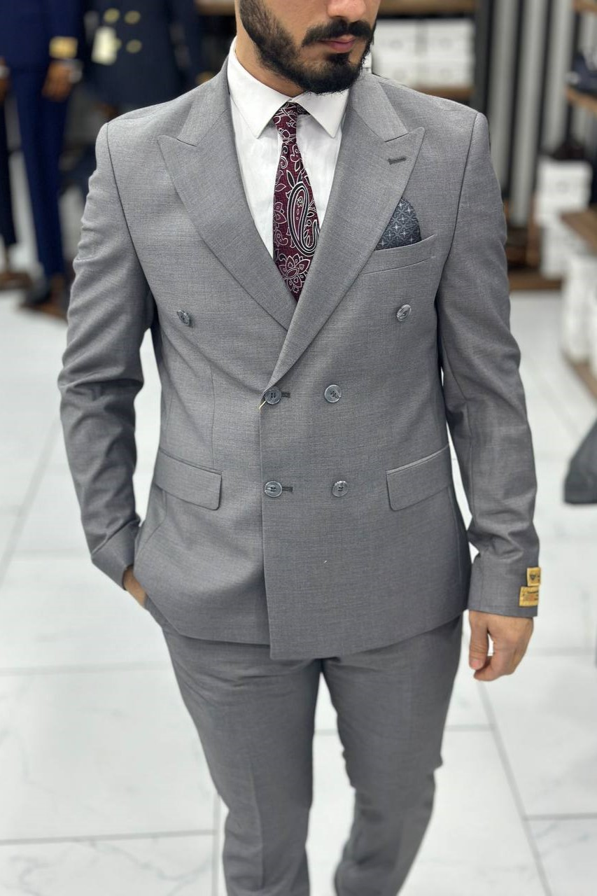 Wholesale Men's Gray Plus Size Two-Piece Suit 1744W26-025