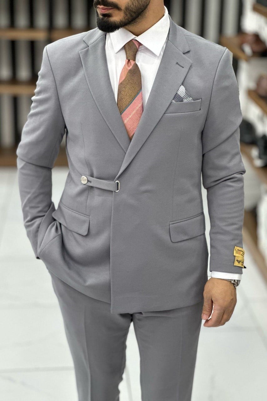 Wholesale Men's Gray Plus Size Two-Piece Suit 1744W26-043