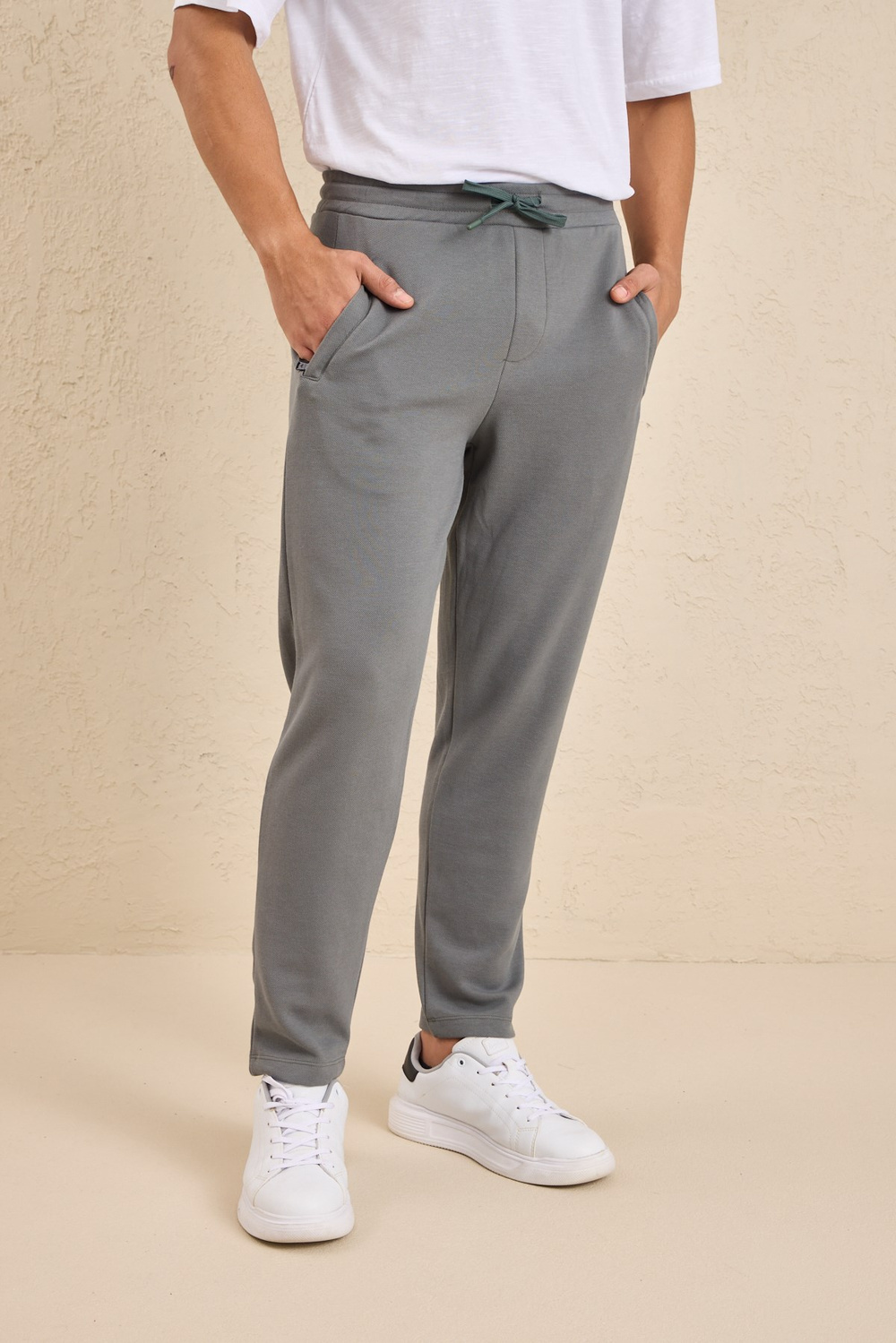 Wholesale Mens Gray Regular Fit Pique Fabric Sweatpants
