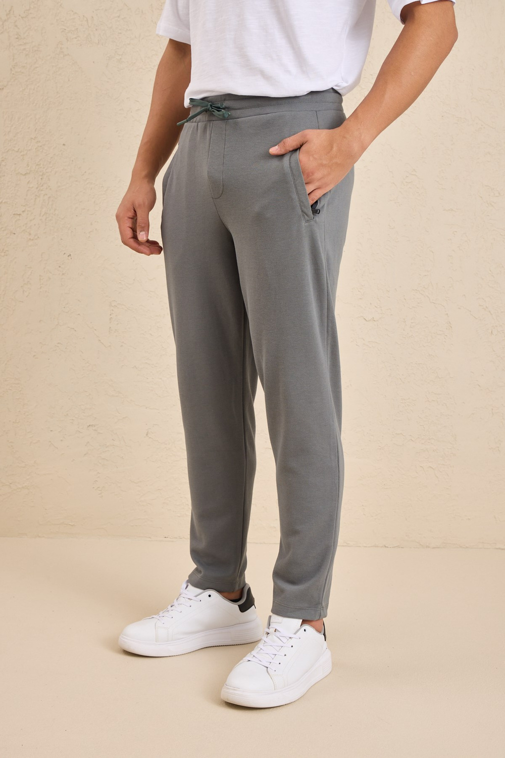 Wholesale Mens Gray Regular Fit Pique Fabric Sweatpants