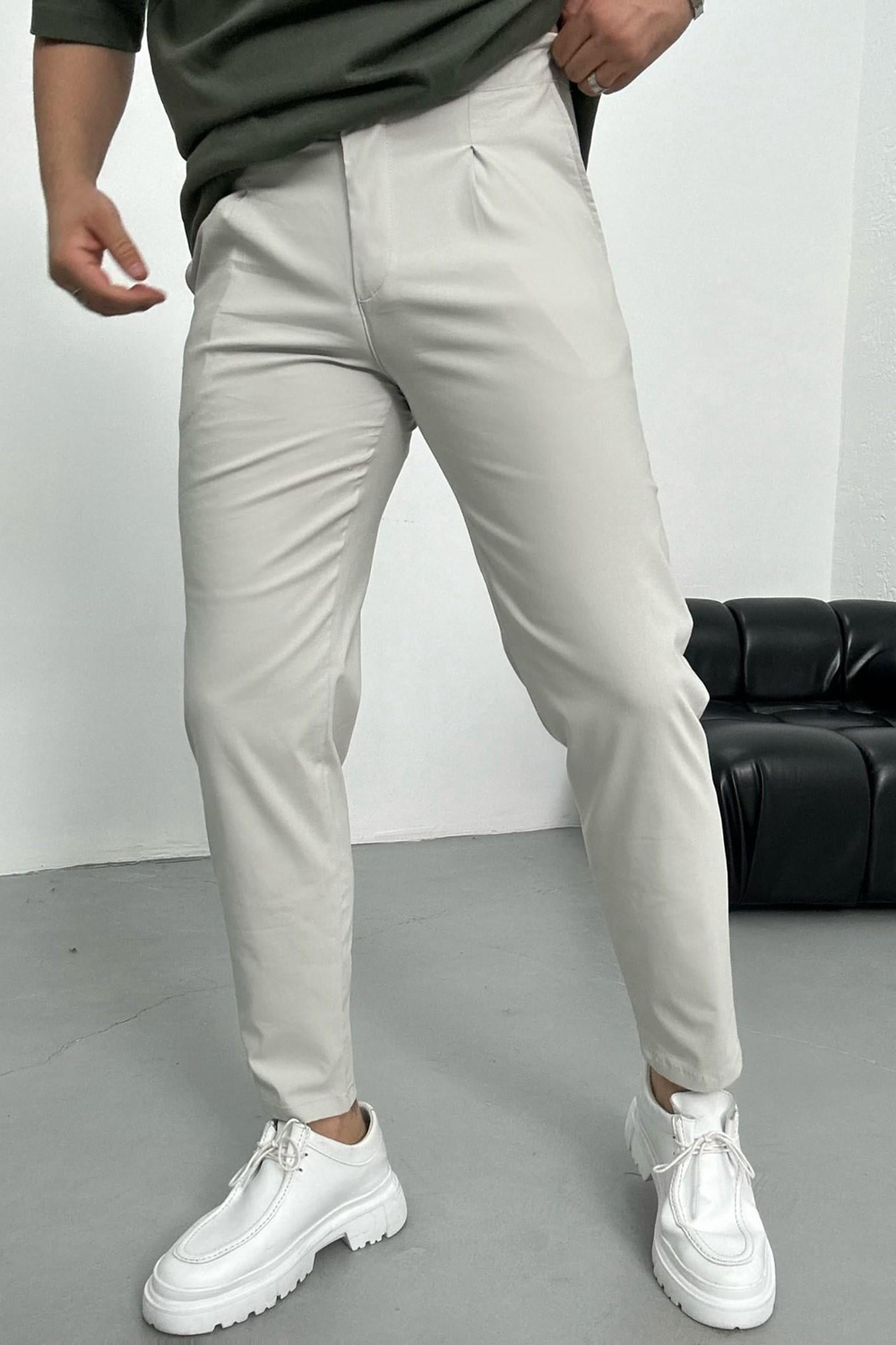 Wholesale Men's Gray Slim Fit Pants 1504W26-PNT5004