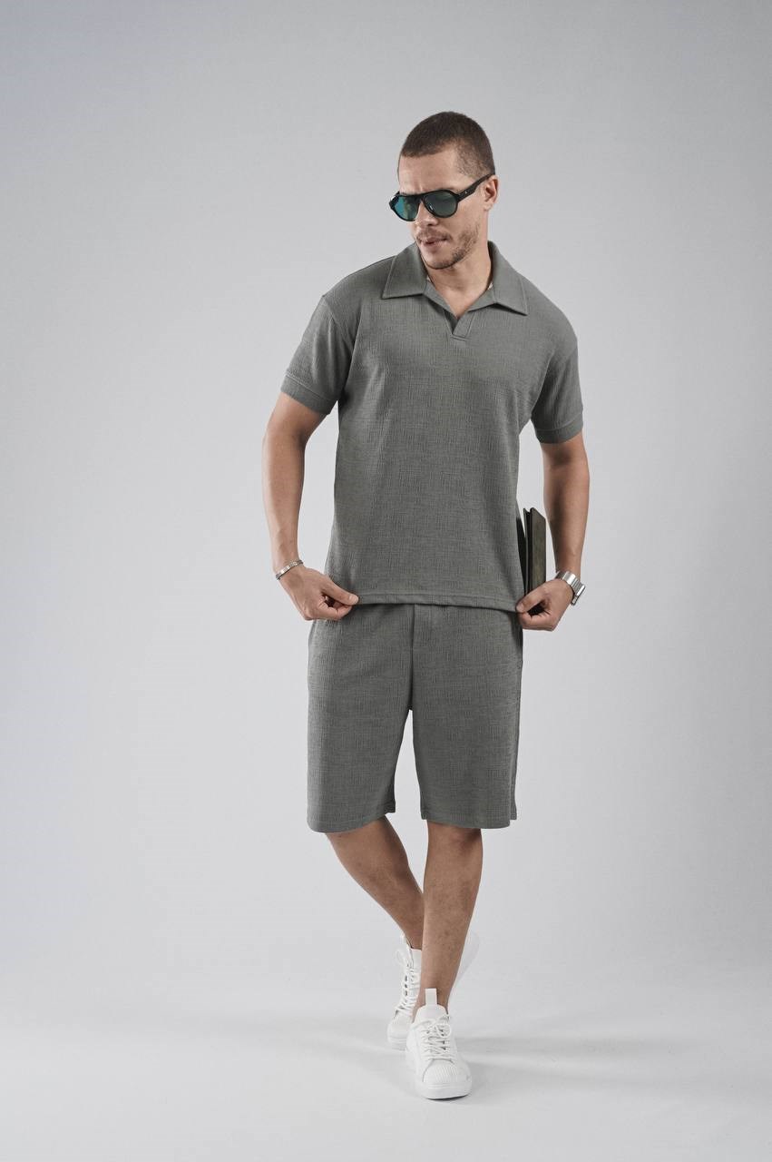 Wholesale Mens Gray T-Shirt and Shorts Set