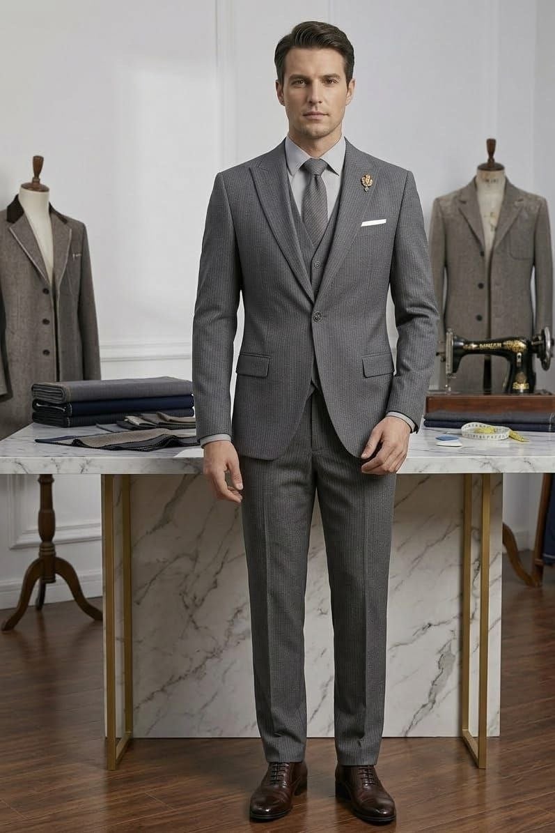 Wholesale Men's Gray Three-Piece Suit 1701W26-094