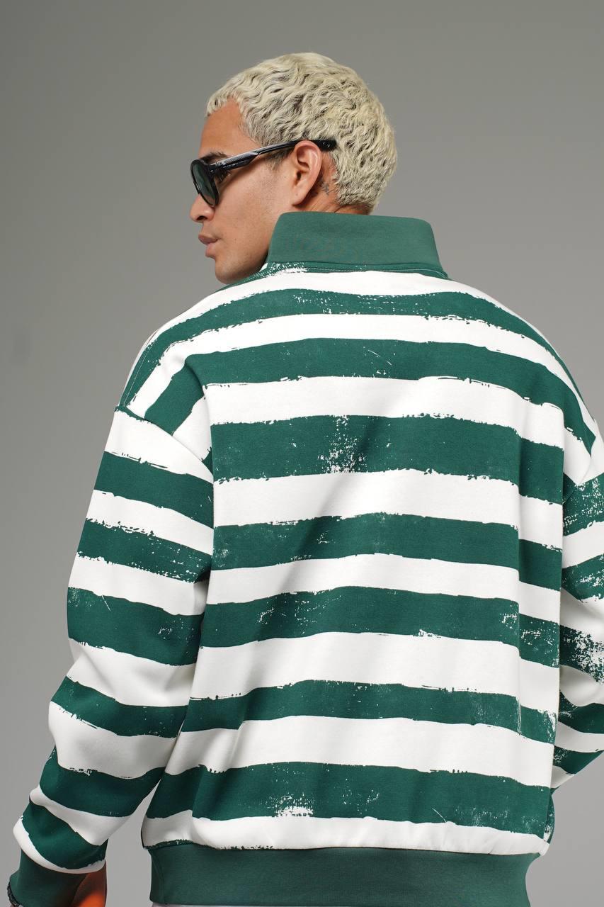 Wholesale Mens Green Oversized Striped Sweatshirt 