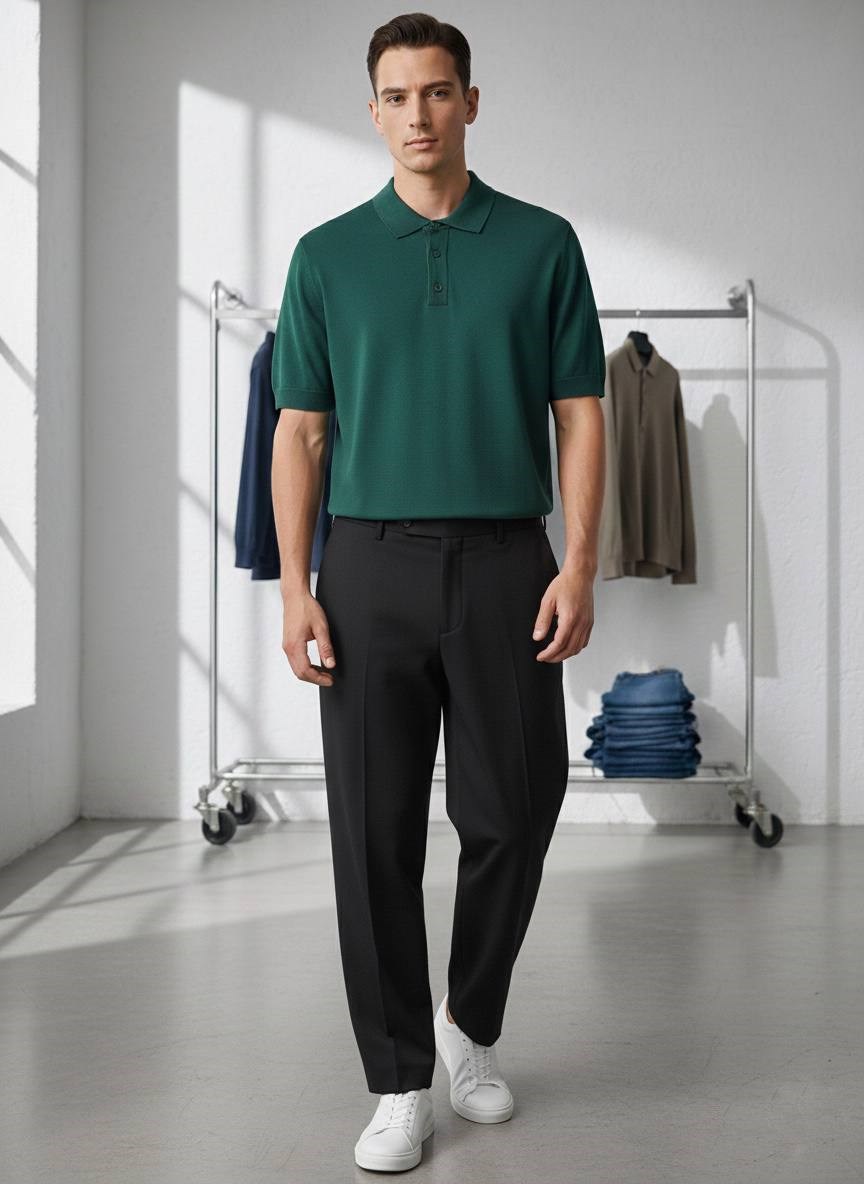 Wholesale Men's Green Polo T-Shirt 1610W26-28140