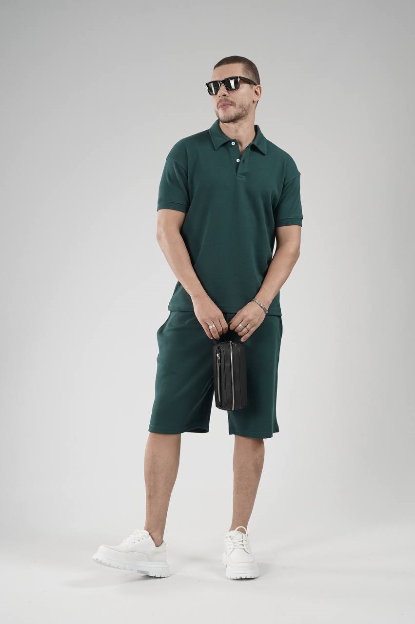 Wholesale Mens Green T-Shirt and Shorts Set