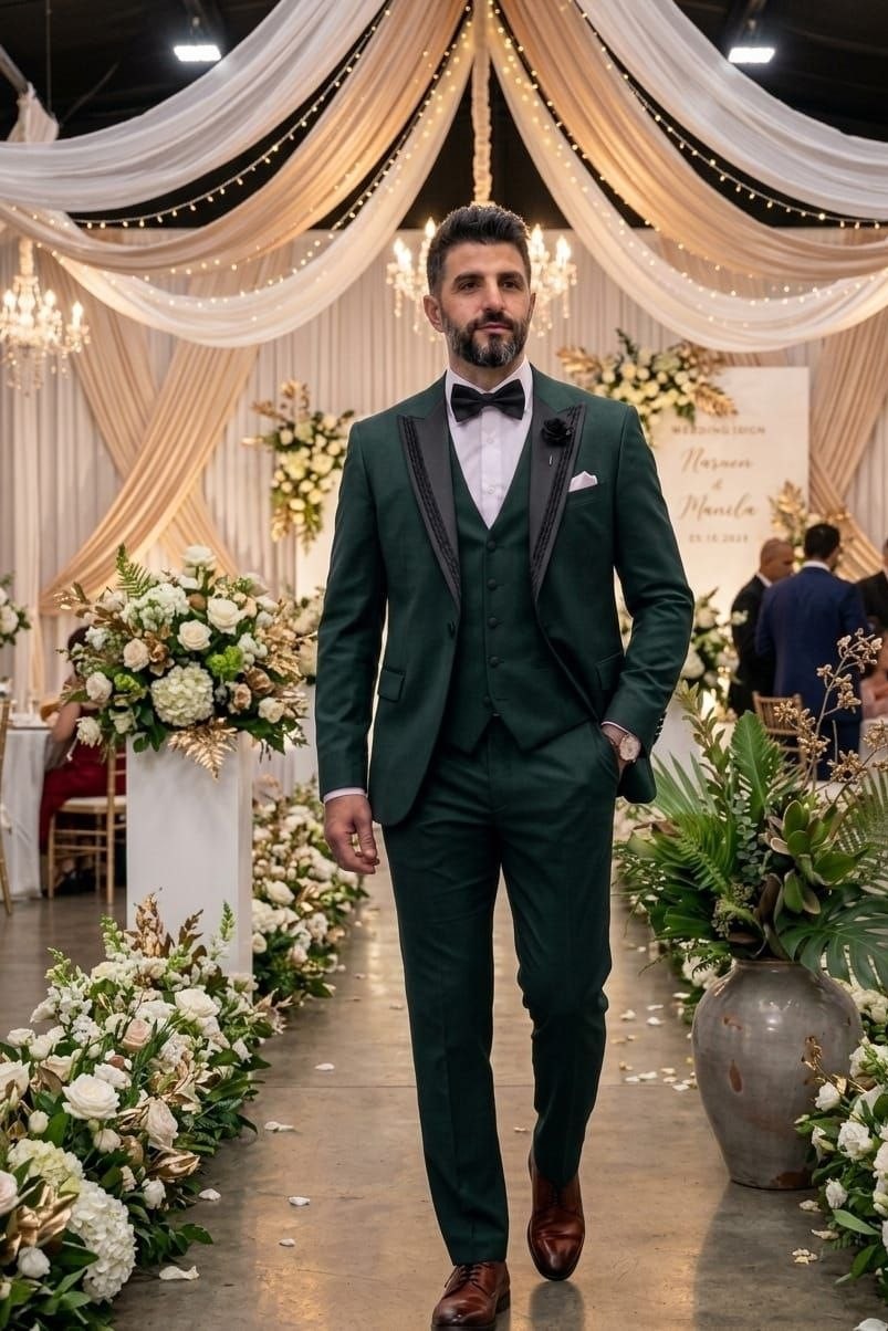 Wholesale Men's Green Three-Piece Suit 1701W26-103