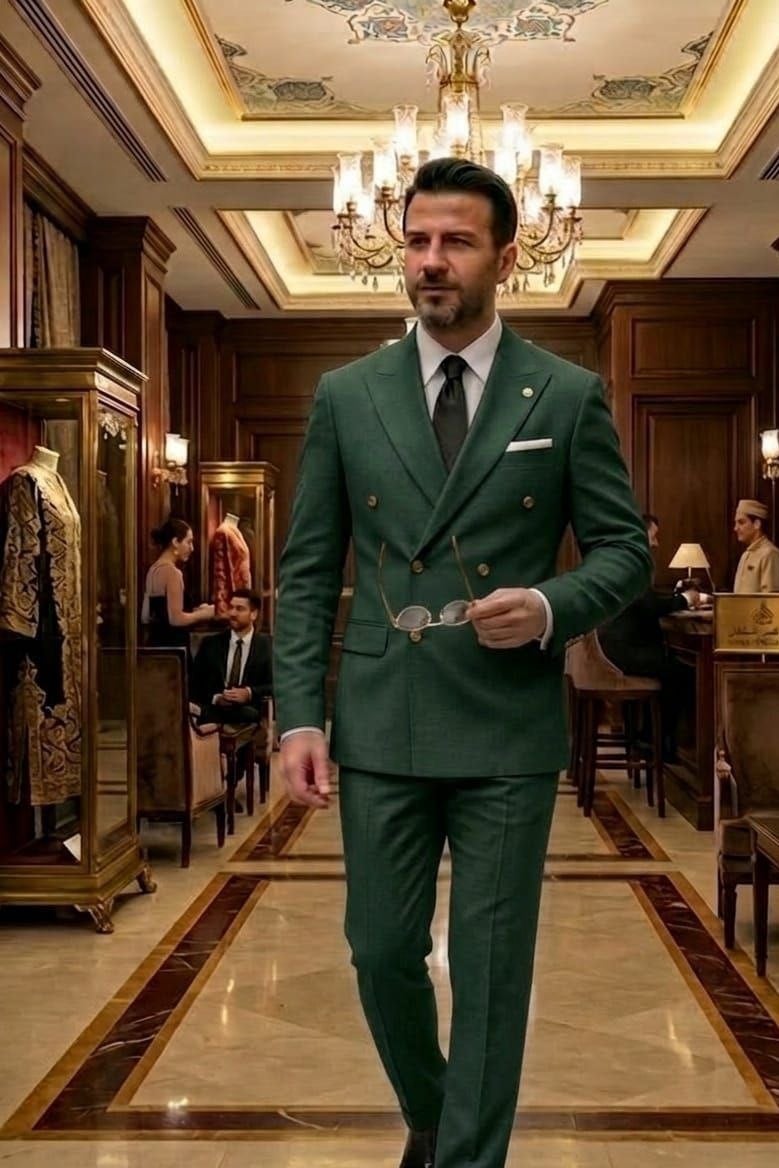 Wholesale Men's Green Two-Piece Suit 1701-130