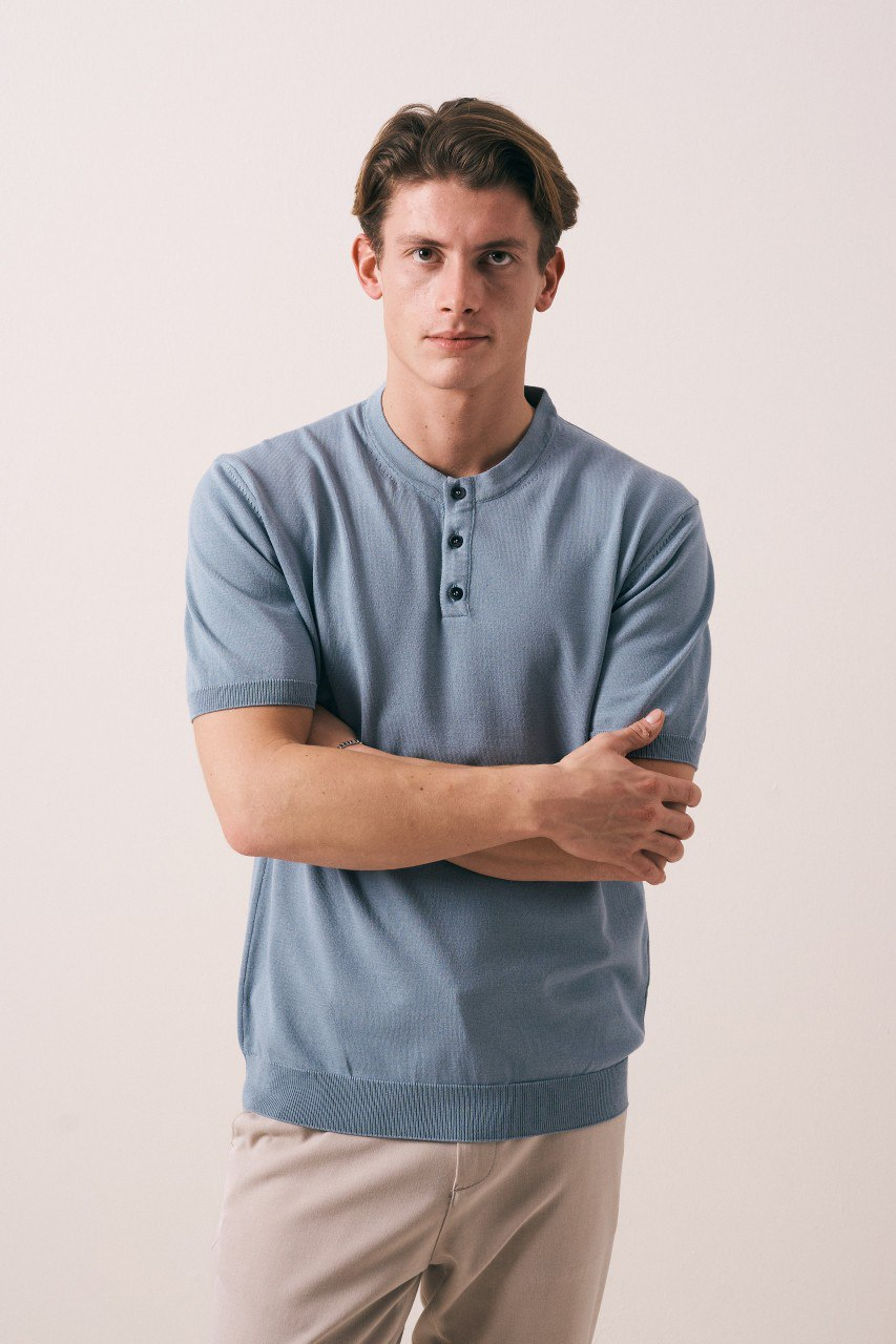 Wholesale Mens Indigo Knit Crew-Neck T-Shirt