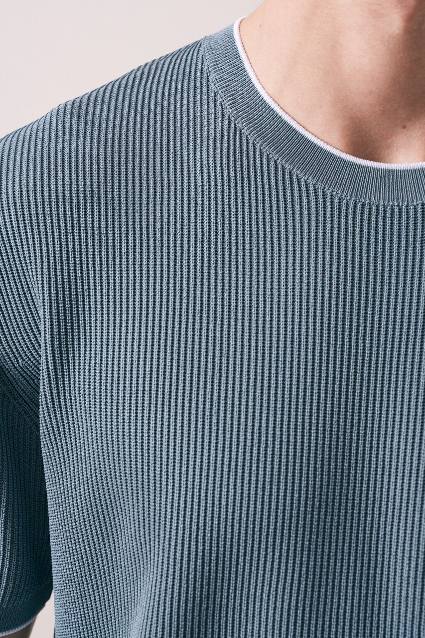 Wholesale Mens Indigo Knit Crew-Neck T-Shirt