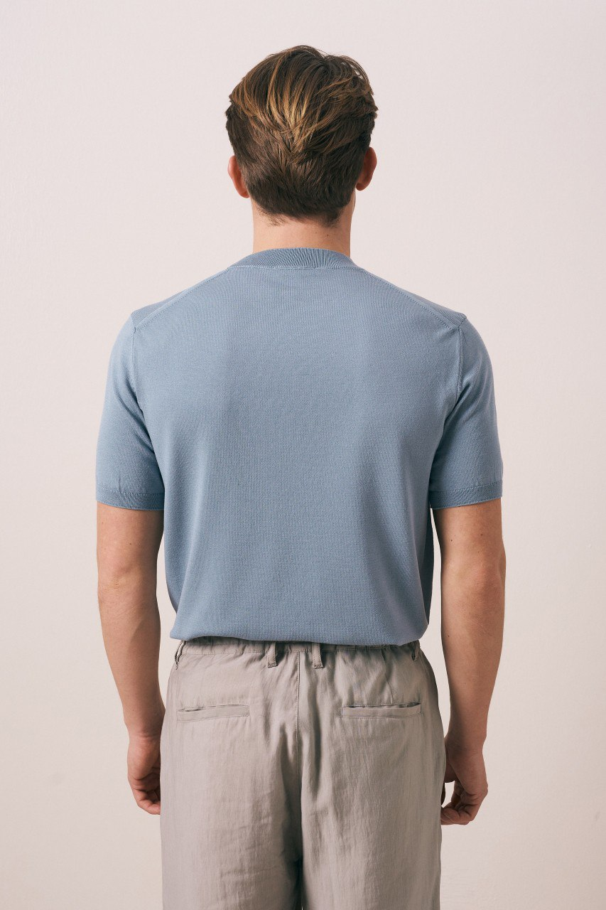 Wholesale Mens Indigo Knit Crew-Neck T-Shirt