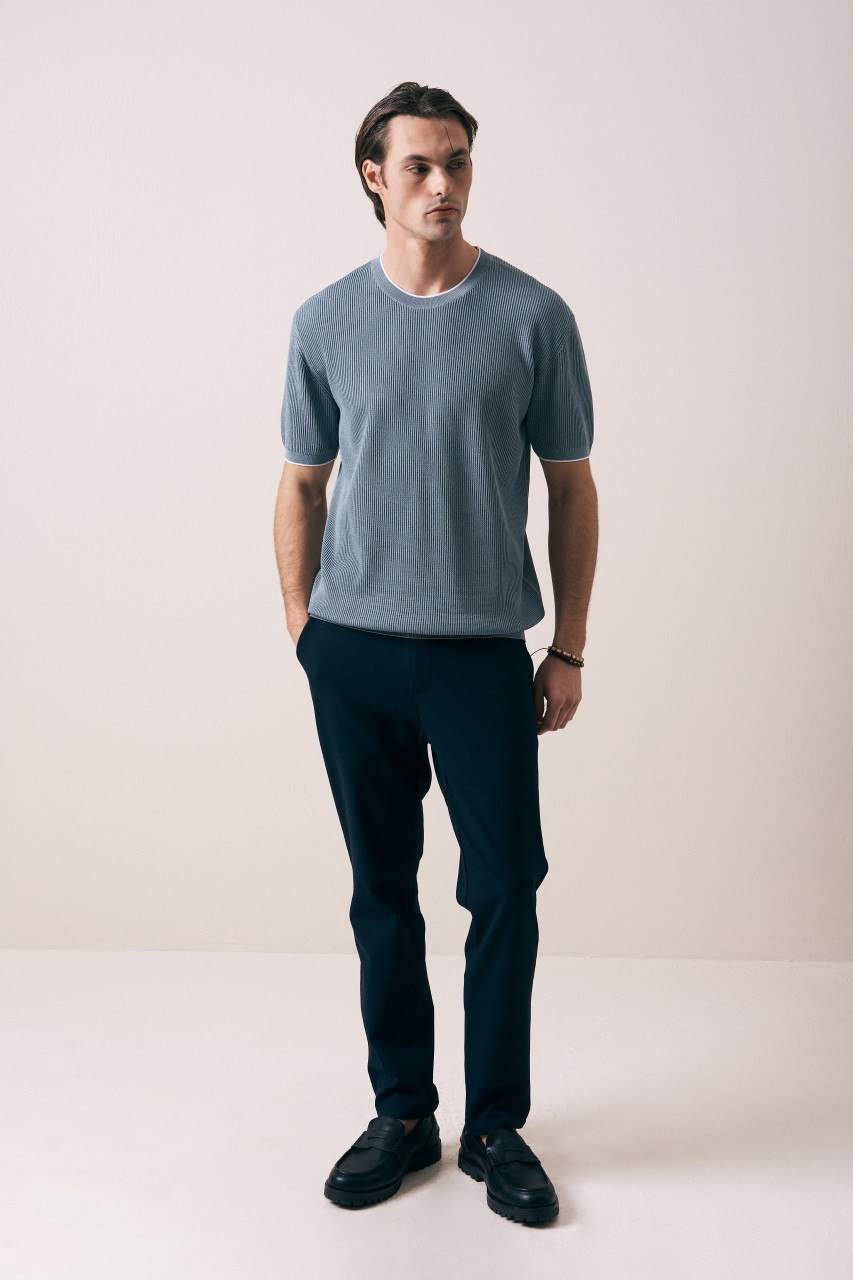 Wholesale Mens Indigo Knit Crew-Neck T-Shirt