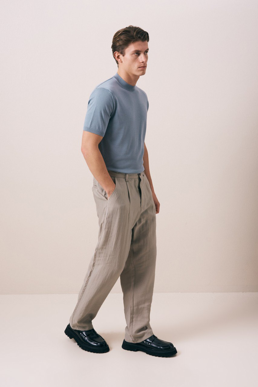 Wholesale Mens Indigo Knit Crew-Neck T-Shirt