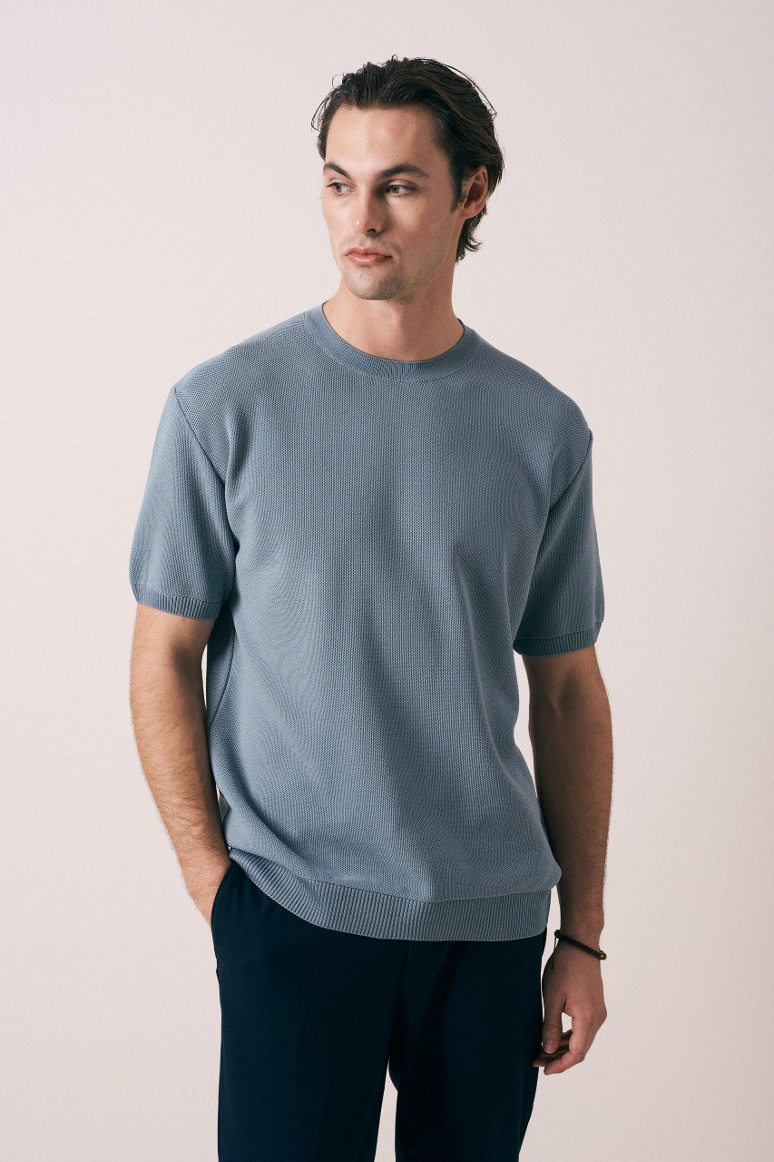 Wholesale Mens Indigo Knit Crew-Neck T-Shirt
